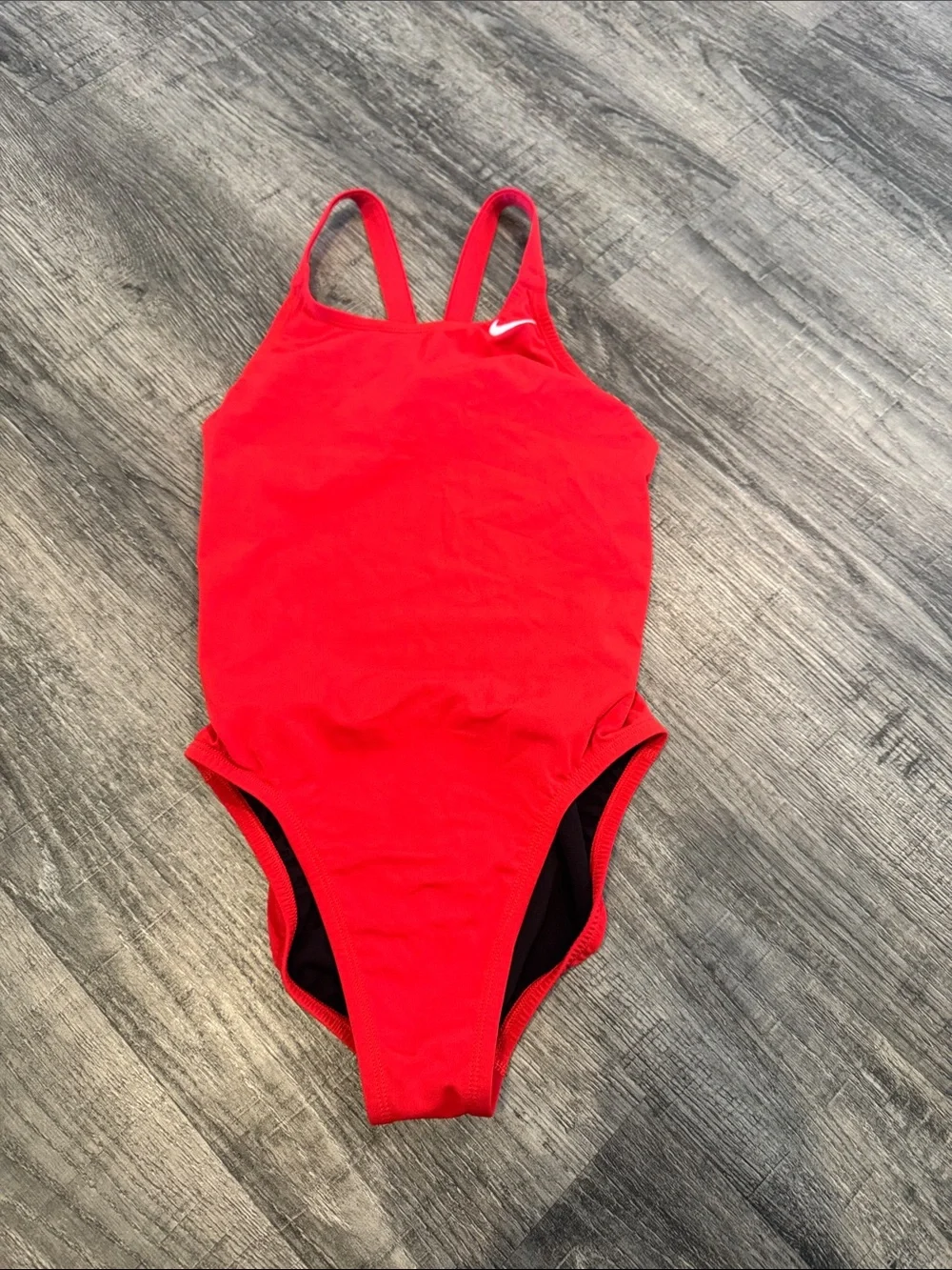 Nike Girls Bright Red One-Piece Swimsuit with White Swoosh